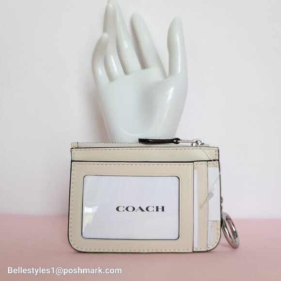 COACH Mini Skinny ID Card Case in Signature Canvas & Leather -White/Chalk color⭐ - Picture 8 of 16